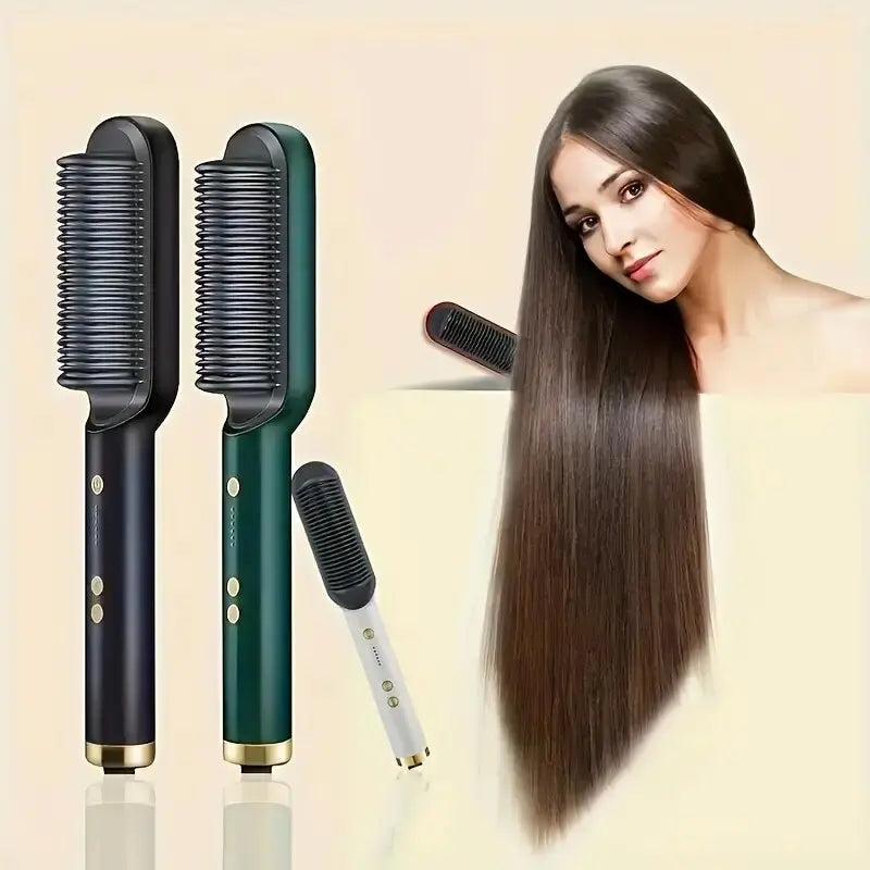 ✨ Cepillo Alisador Profesional 2 en 1 – Cabello Liso y Brillante en Minutos ✨