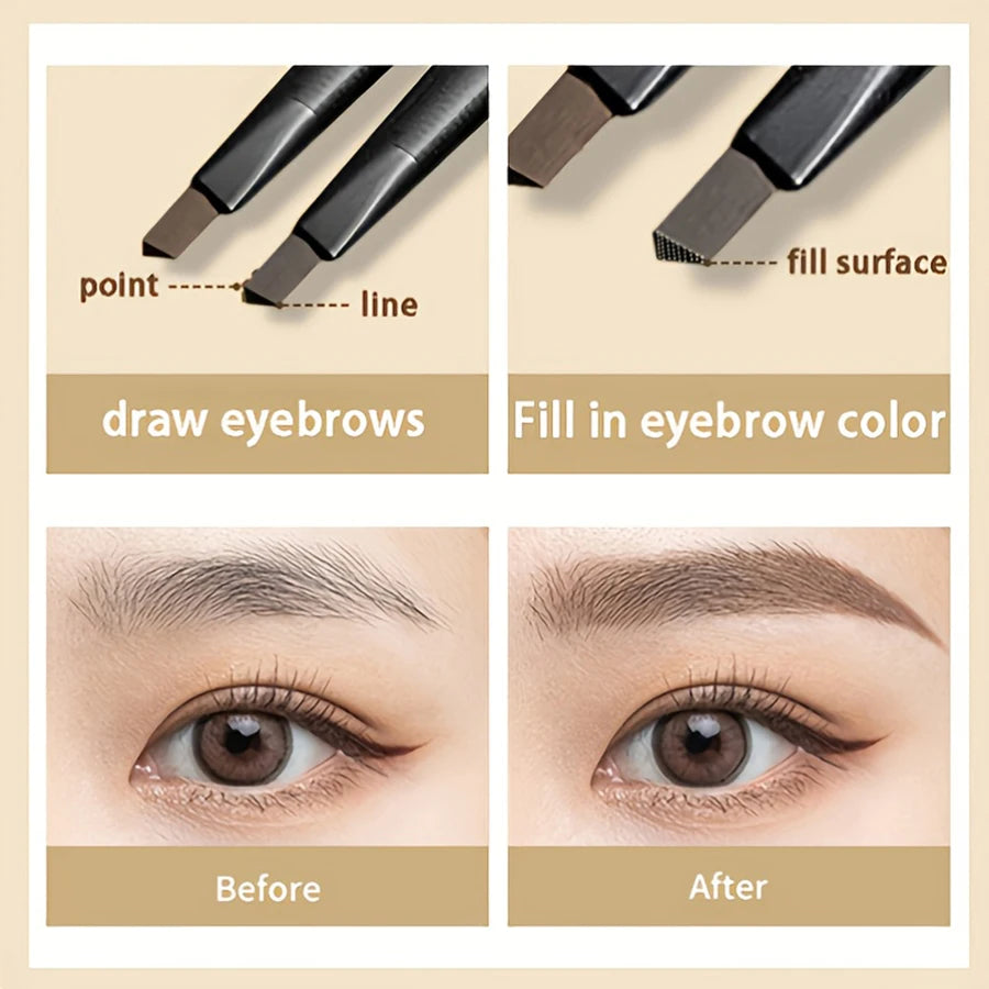 Lápiz para Cejas 2 en 1 con Cepillo | Efecto Natural, Larga Duración (Dark Brown)