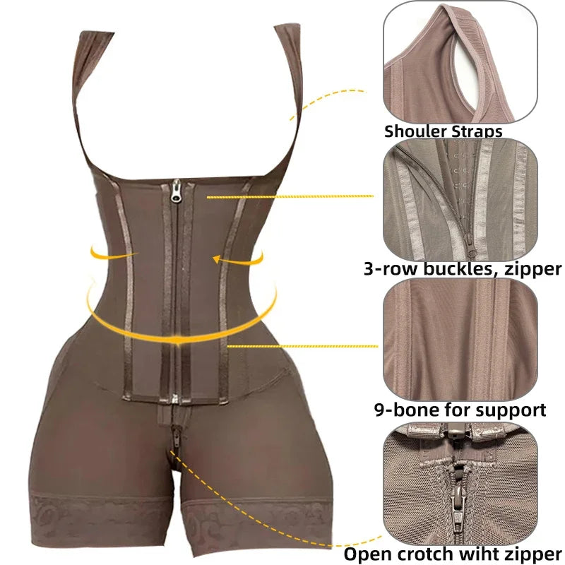 Female Colombian Fajas Straps High Compression Belly Control Whole Body Slimming Shaperwear