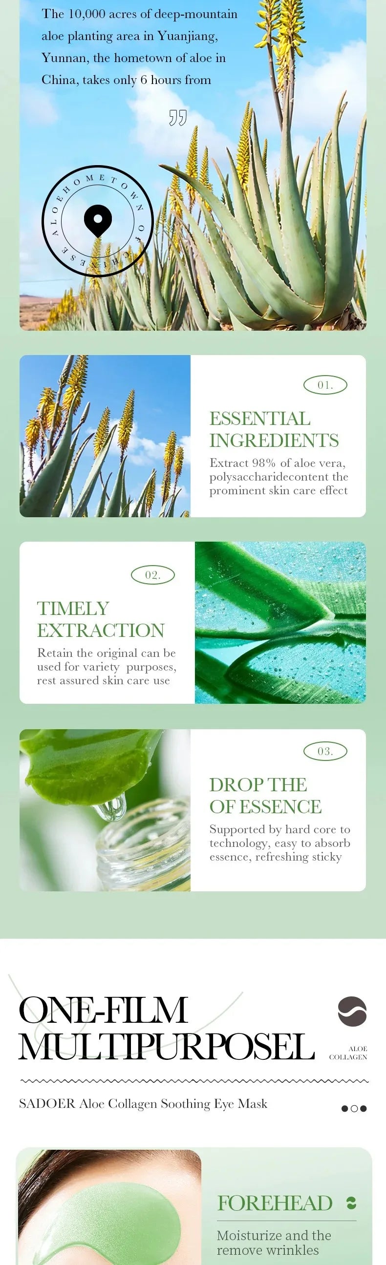 Parches de Ojos Aloe Vera & Colageno (60pcs) / Anti Ojeras, Bolsas y Arrugas