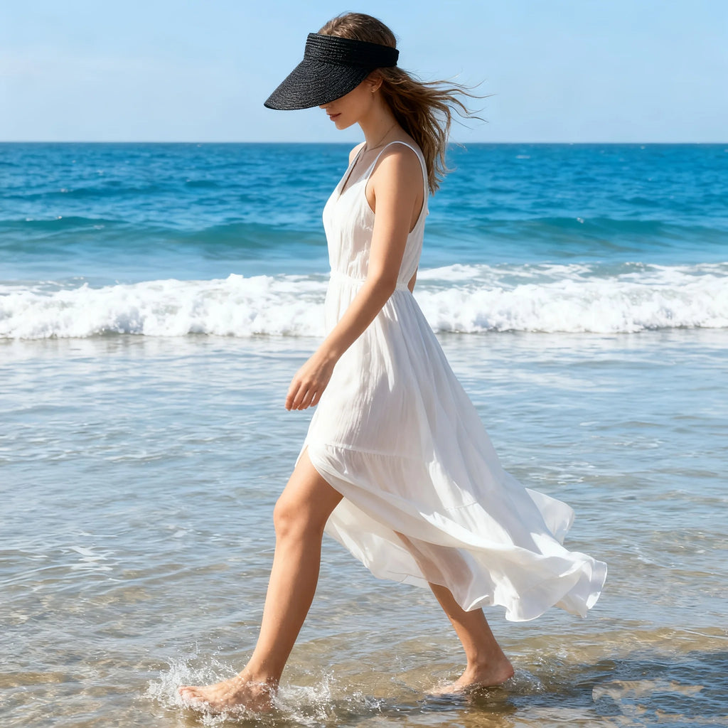 Sombrero Visera de Playa para Mujer – Protección Solar UV Elegante y Ajustable