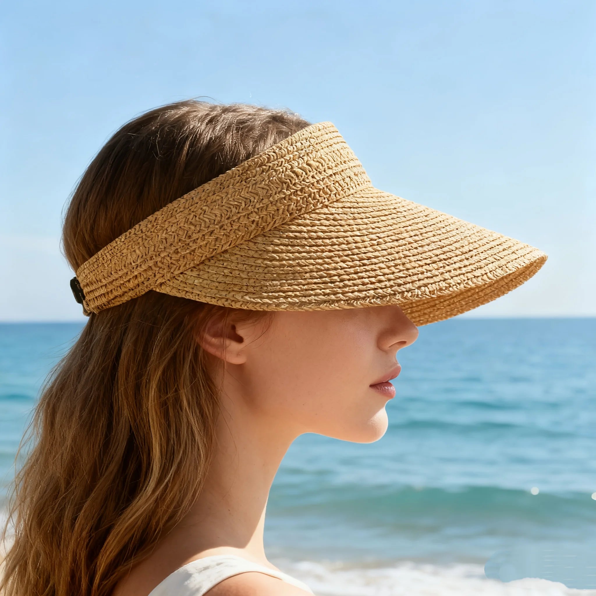 Sombrero Visera de Playa para Mujer – Protección Solar UV Elegante y Ajustable