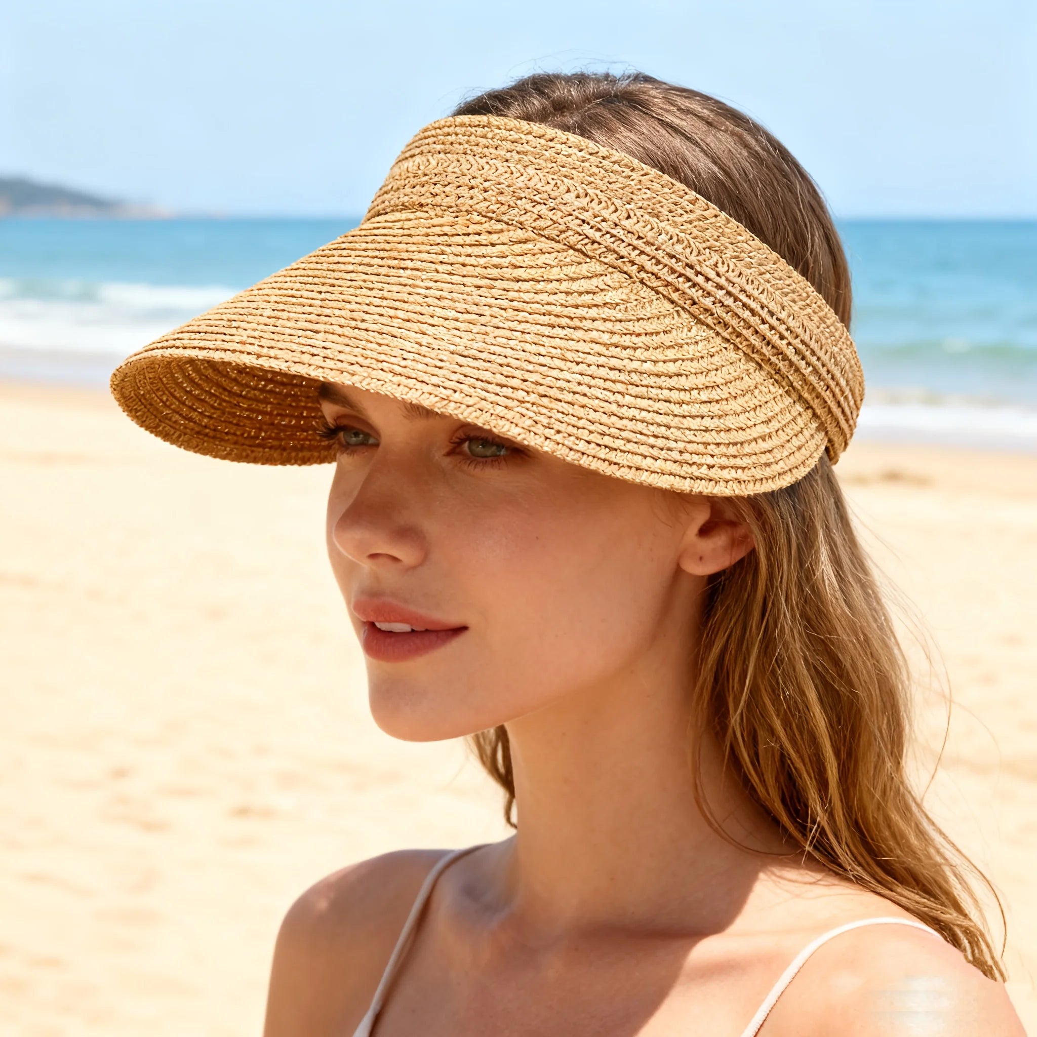 Sombrero Visera de Playa para Mujer – Protección Solar UV Elegante y Ajustable