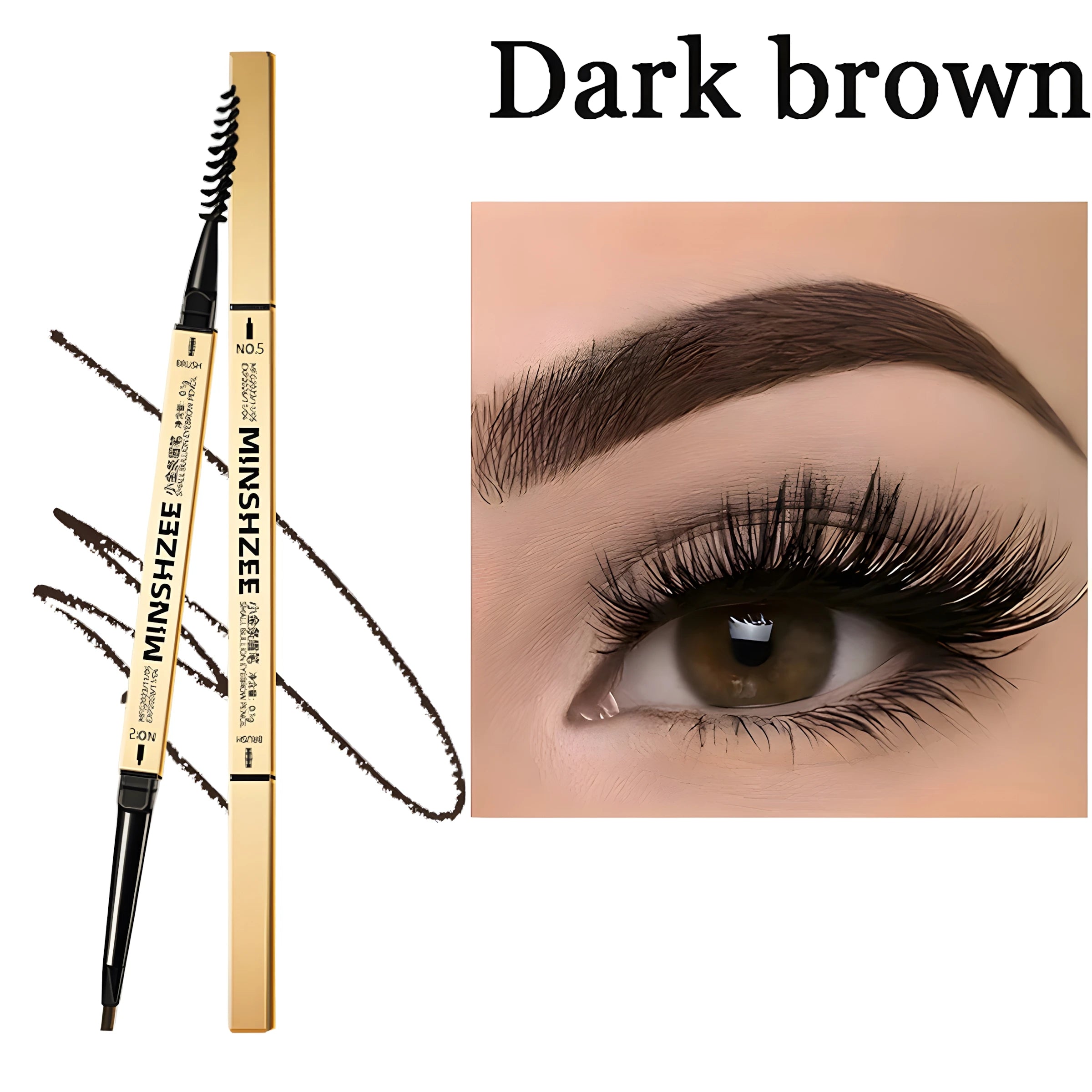 Lápiz para Cejas 2 en 1 con Cepillo | Efecto Natural, Larga Duración (Dark Brown)