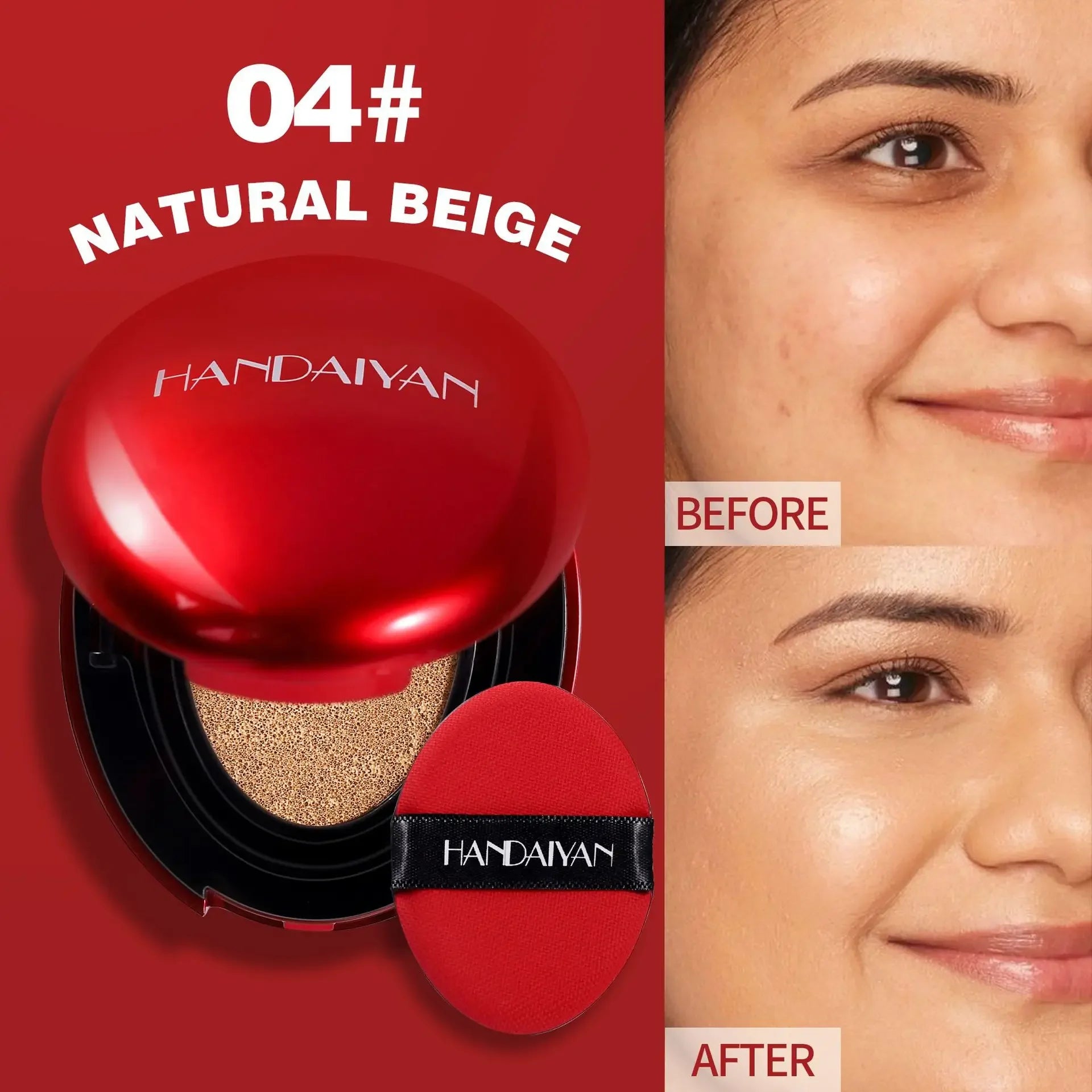 base de maquillaje cushion HANDAIYAN- cobertura perfecta, hidratante y larga duracion