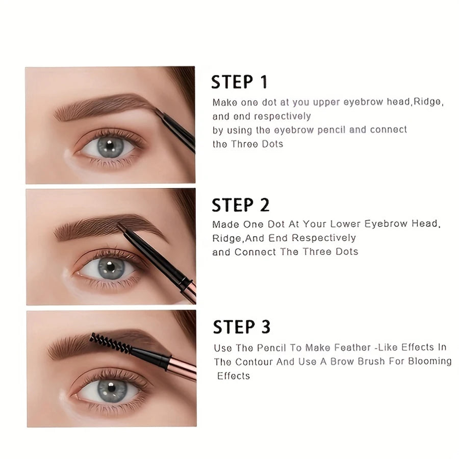 Lápiz para Cejas 2 en 1 con Cepillo | Efecto Natural, Larga Duración (Dark Brown)